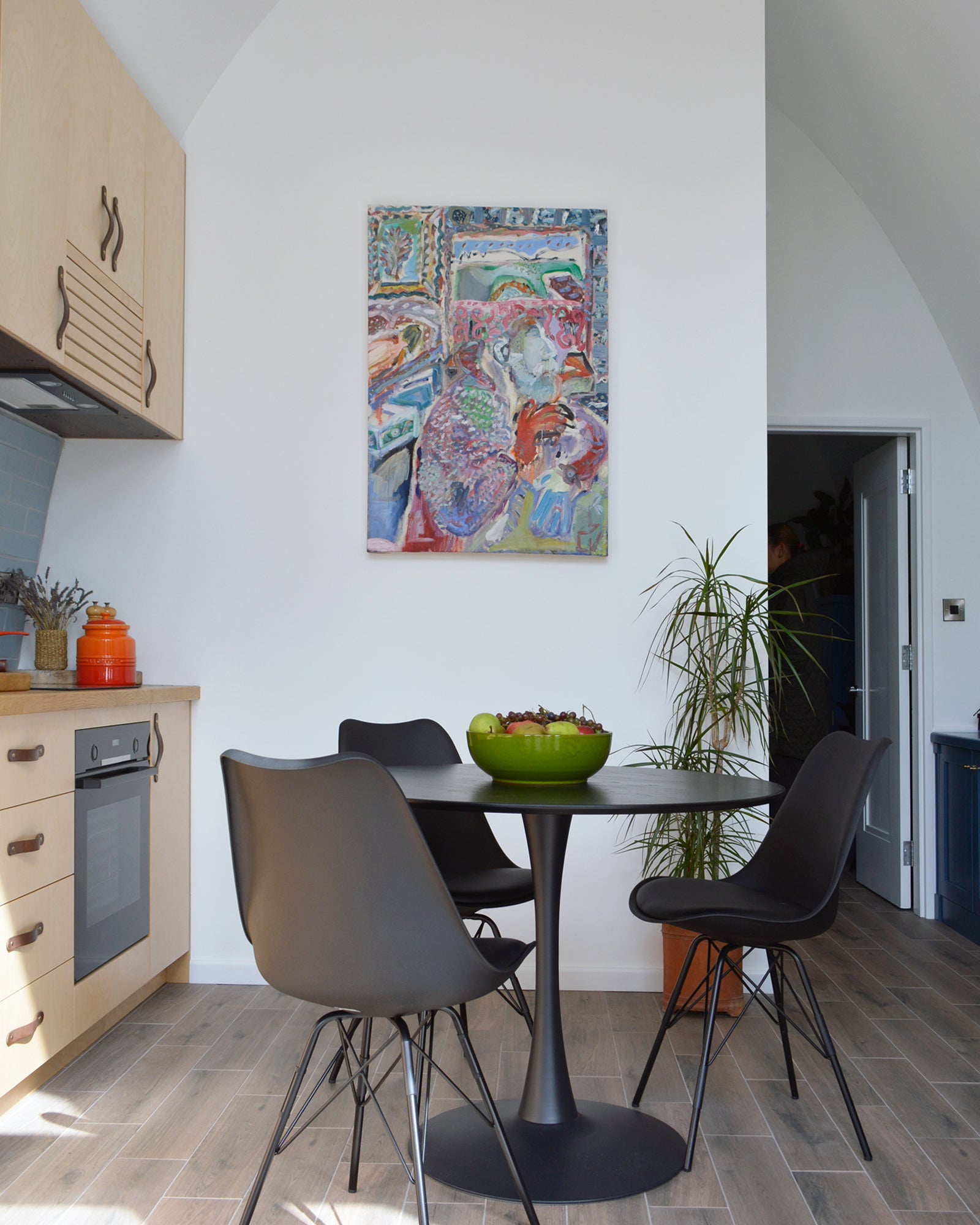 Image showing the kitchen wall and curving roof of the irish modular home, the Aviator Lodge.