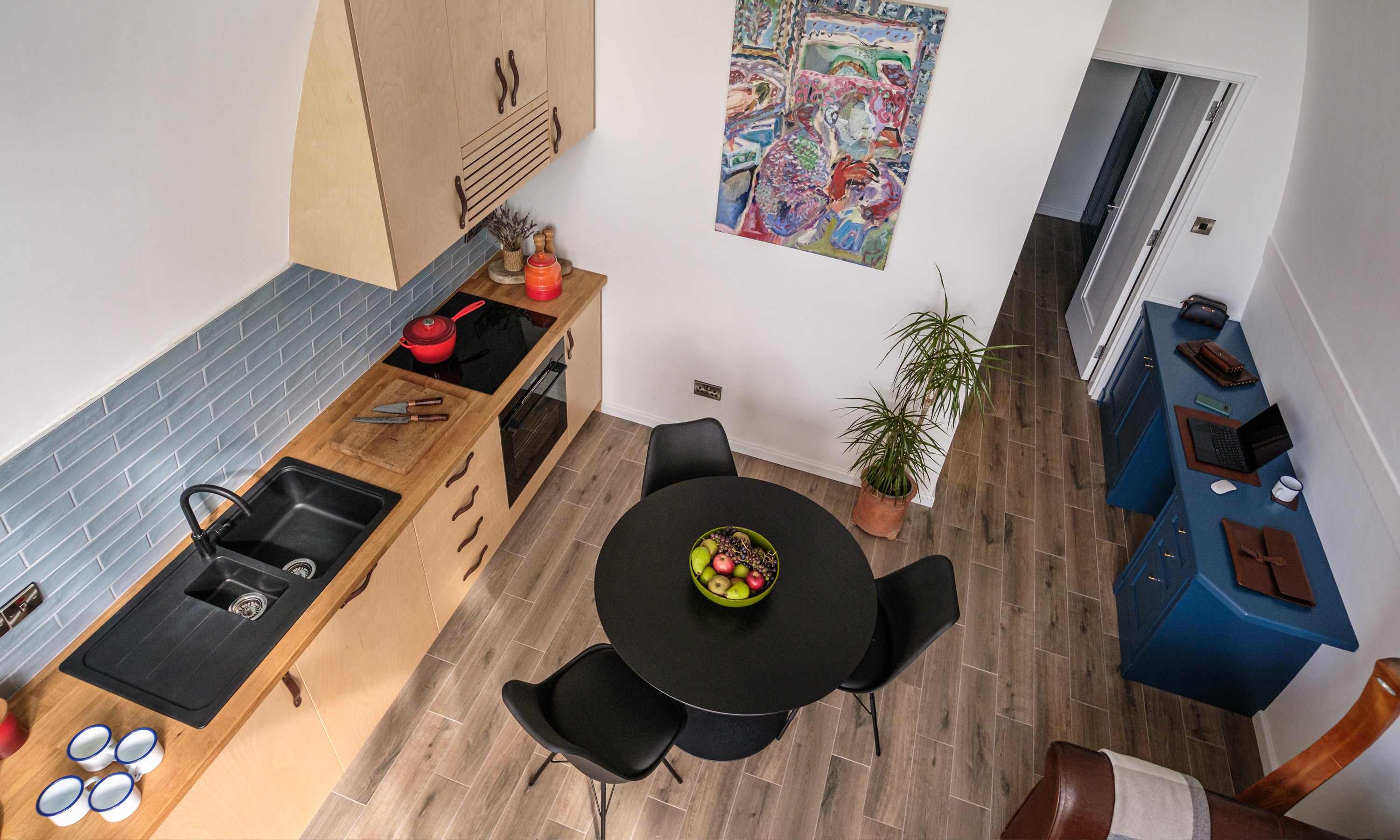 The spacious kitchen and dining area in the irish made prefab. Layout shows a 30sqm unit as a garden home.