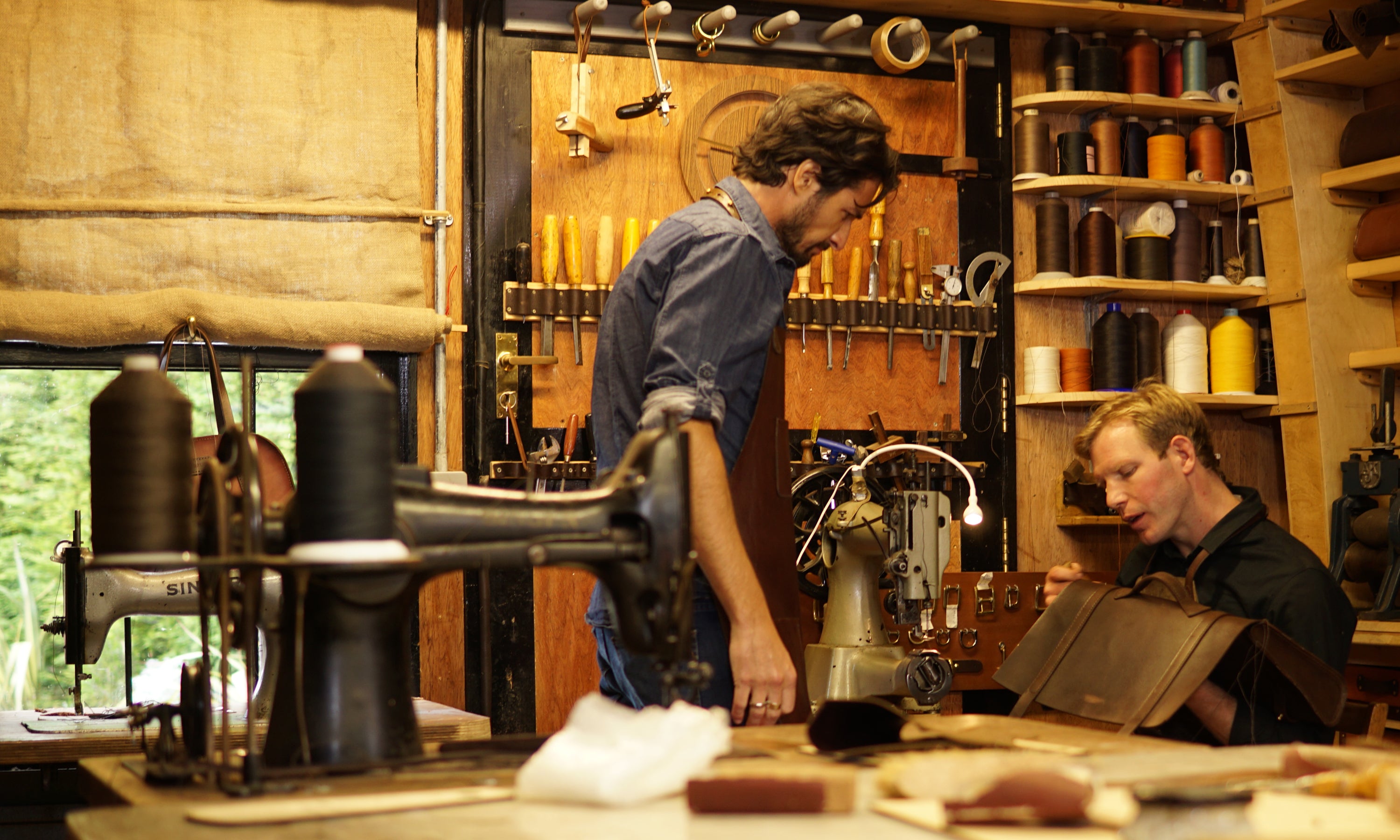 Garvan de Bruir creating a handmade bag for Mercedes-Benz host as part of MyVan.com feature.