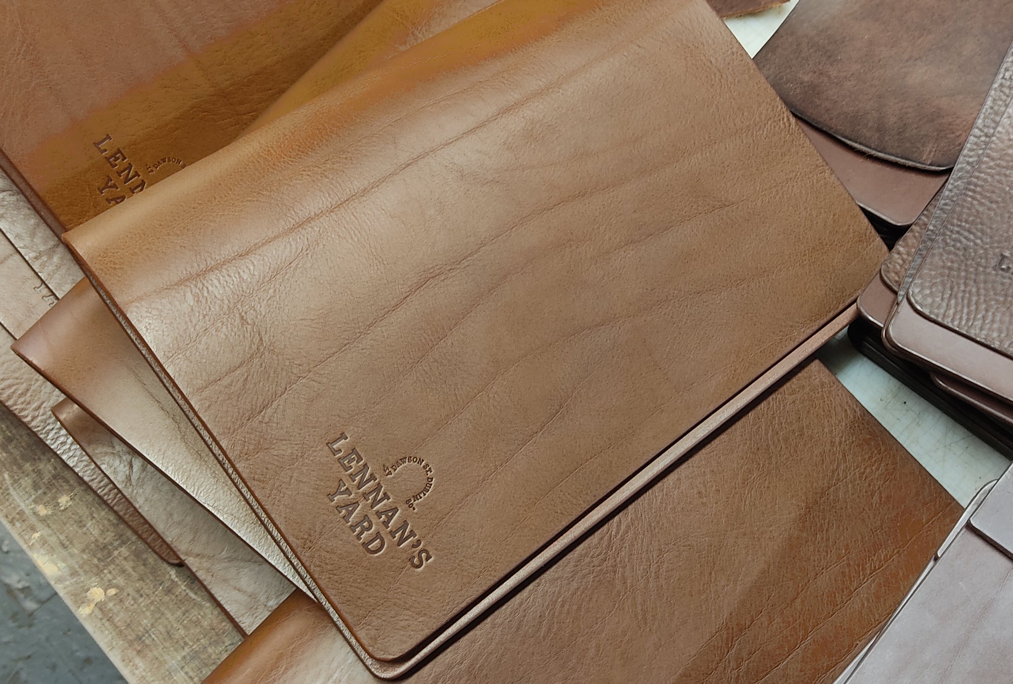 Handmade Leather Menus for Lennan's Yard by Garvan de Bruir