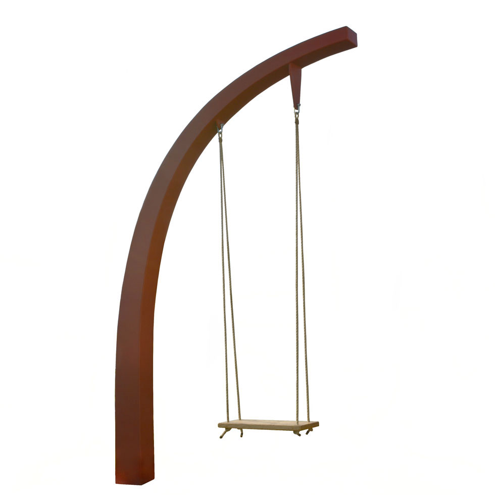 A curving architectural swing design for private gardens or public spaces. Designed by Garvan de Bruir, Kildare, Ireland. 