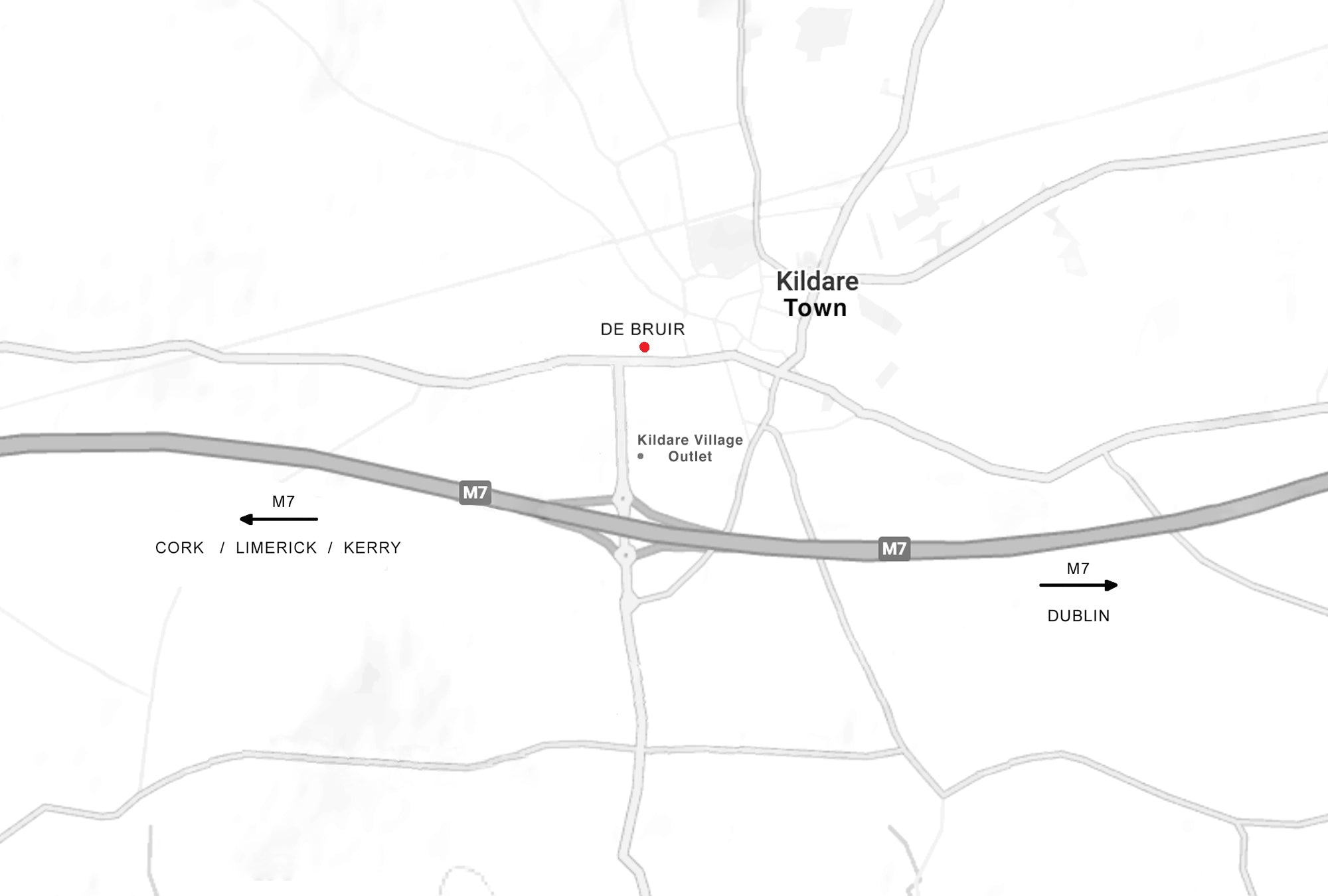 Map showing the location of the DE BRUIR Atelier and nearby Kildare Village