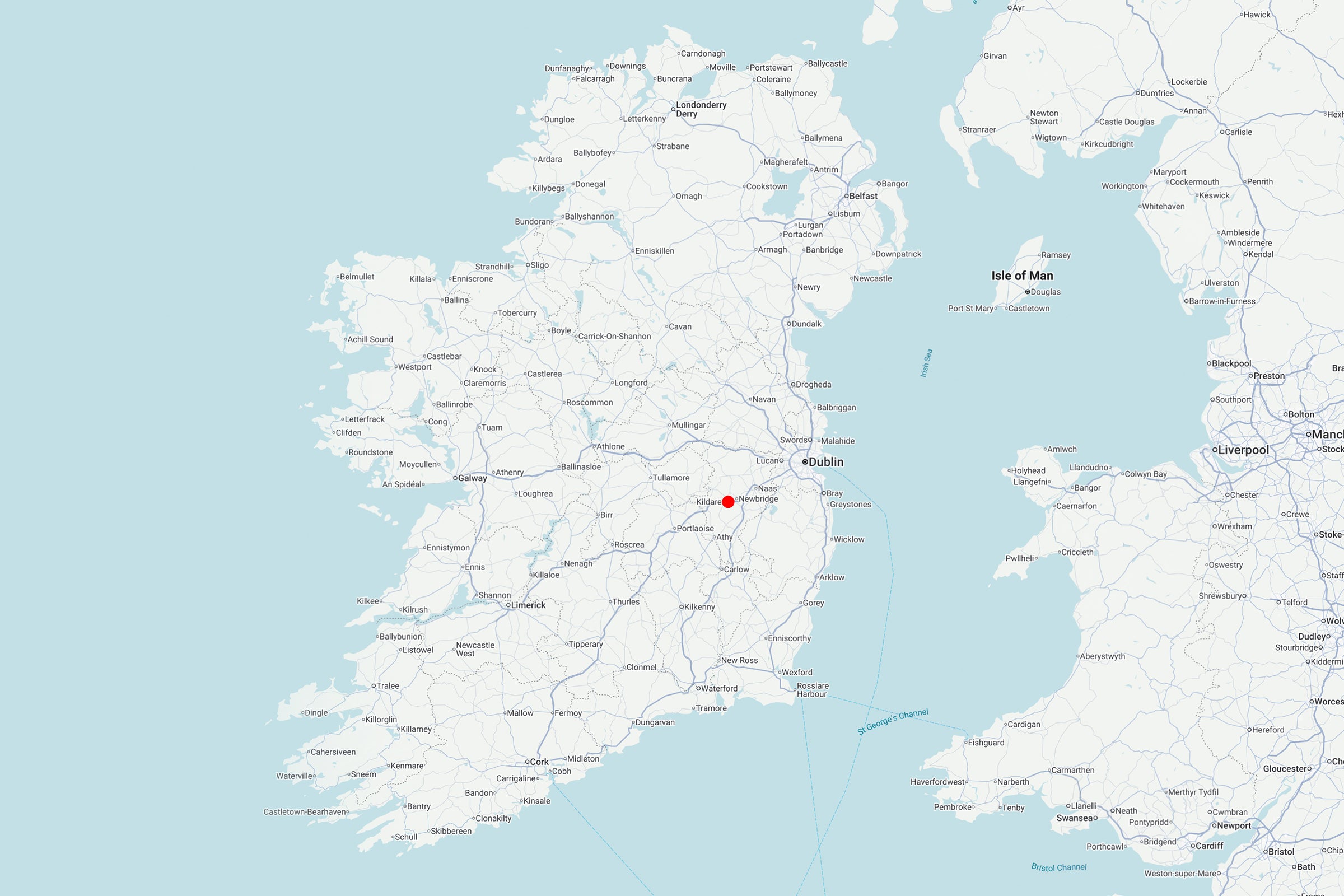 Map of Ireland with a red dot indicating the location of the de Bruir Atelier in kildare.